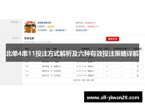 北单4串11投注方式解析及六种有效投注策略详解